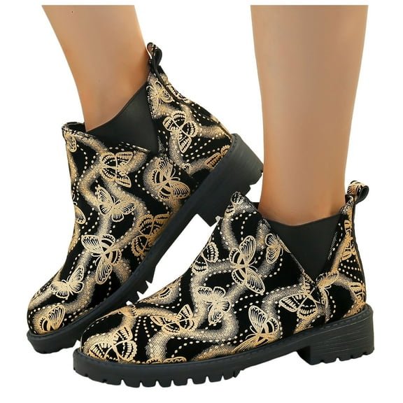 Oyedens Butterfly Ankle Boots for Women Fashion Casual Low Heels Slip on Ankle Booties Short Boots