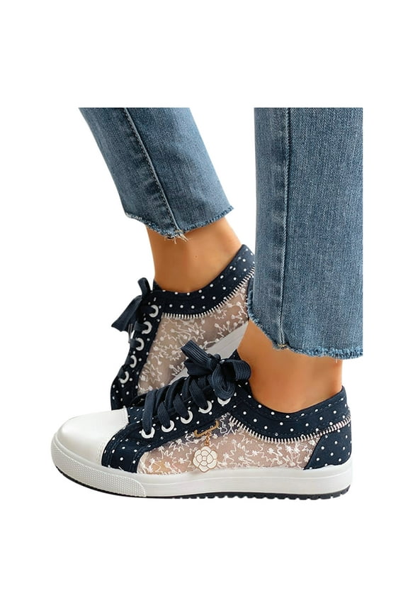 Canvas Shoes For Women Girls Mesh Lace Low Top Fashion Sneakers Casual Slip On Flats Summer Fall