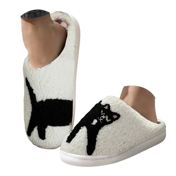 Oyedens Cat Matching Funny Slippers for Women Men Cute Animal House Slippers Indoor Fuzzy Shoes