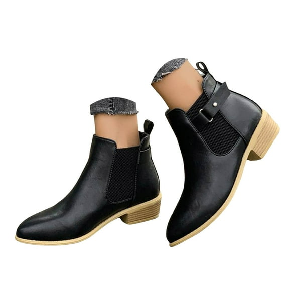 Oyedens Chelsea Combat Boots for Women Casual Black Leather Ankle Booties Riding Work Short Boots