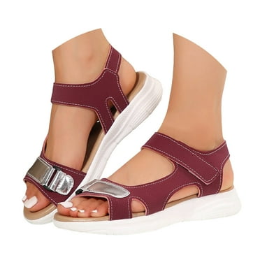 Oyedens Comfort Sandals For Women Patchwork Wide Width Wedge Sandals Summer Beach Walking Flats