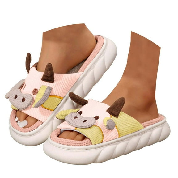 Oyedens Cow Slippers for Women Men Cartoon Animal Cute Slippers House Linen Slippers Indoor Outdoor All Season