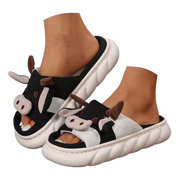Oyedens Cow Slippers for Women Men Cartoon Animal Cute Slippers House Linen Slippers Indoor Outdoor All Season