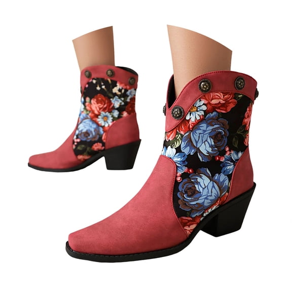 Oyedens Cowboy Boots for Women Ethnic Retro Boho Wide Mid Calf Western Cowgirl Boots Riding Boots