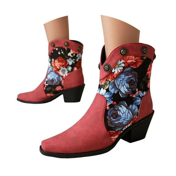 Oyedens Cowboy Boots for Women Ethnic Retro Boho Wide Mid Calf Western Cowgirl Boots Riding Boots