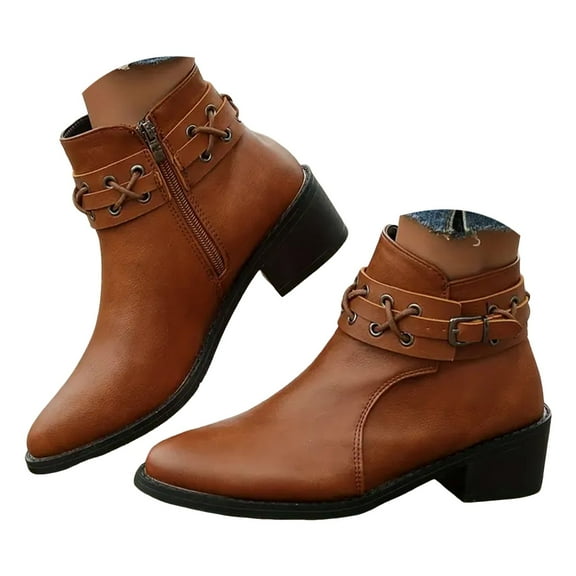 Oyedens Cowboy Cowgirl Boots for Women Fashion Casual Leather Pointed Toe Combat Boots Ankle Booties