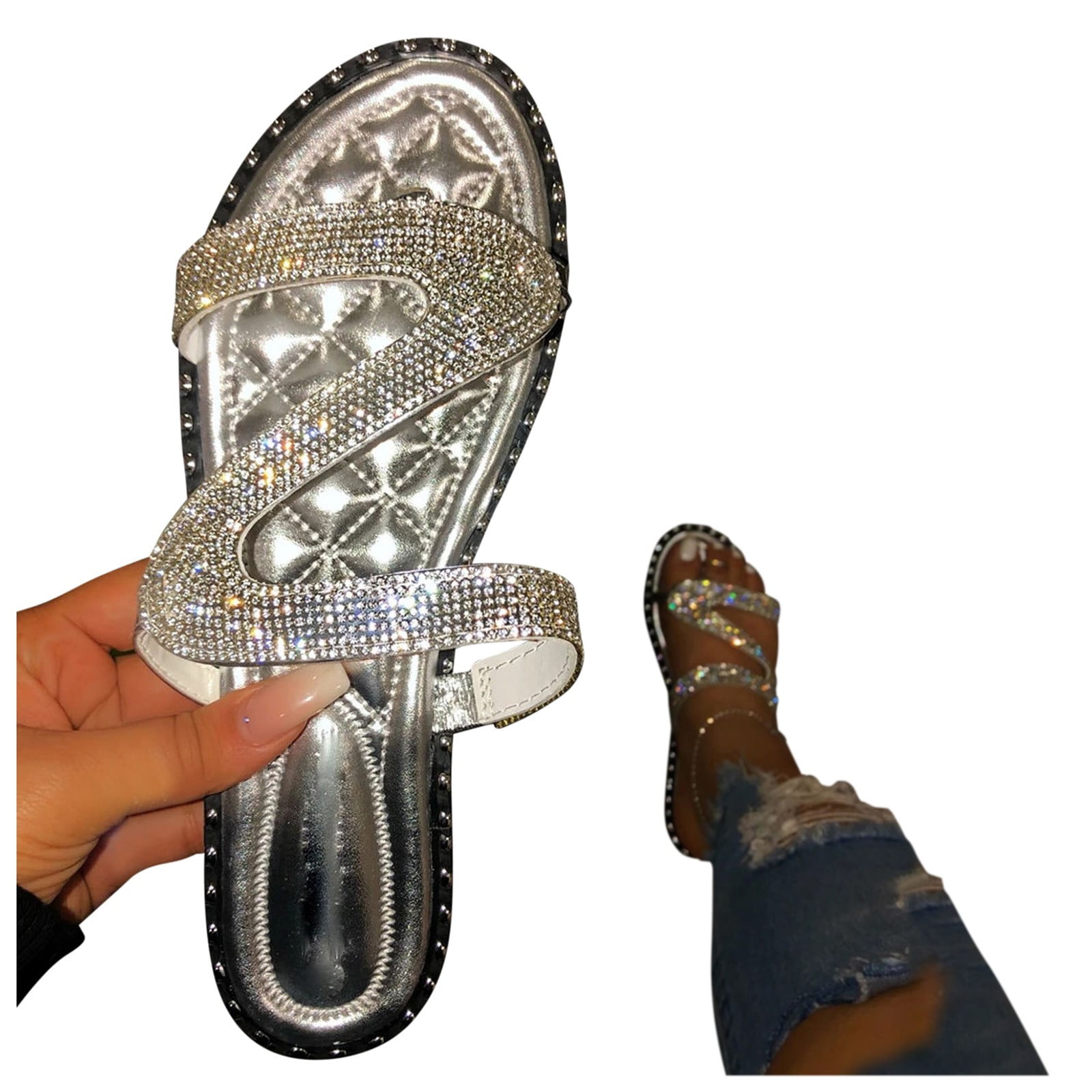 Ecetana Flat Sandals For Women, Comfortable Walking Summer Beach Sandals With Ankle Strap