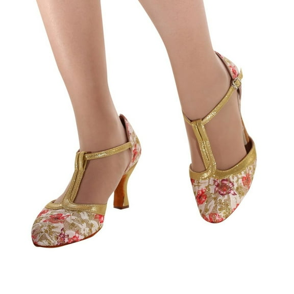 Oyedens Dance Shoes for Women Vintage T Strap Kitten High Heels Ballroom Latin Ballet Dress Shoes