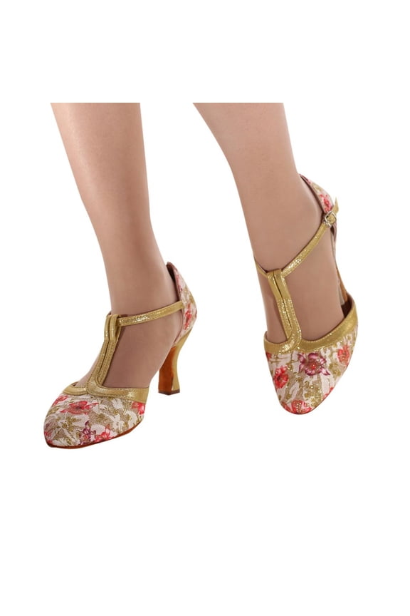 Dance Shoes for Women Vintage T Strap Kitten High Heels Ballroom Latin Ballet Dress Shoes