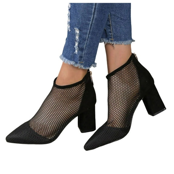 Oyedens Dress Boots Sandals for Women Ladies Sexy Mesh Pointed Toe High Heels Ankle Booties Black
