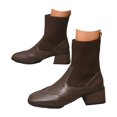 thumbnail image 1 of Oyedens Dress Boots for Women Fashion Leather Knit Patchwork Slip on Sock Ankle Booties Chelsea Boots, 1 of 6
