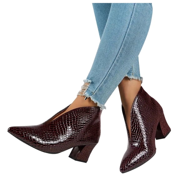 Oyedens Dress Boots for Women Ladies Glitter Leather Pointed Toe High Heels Ankle Booties Winter Fall