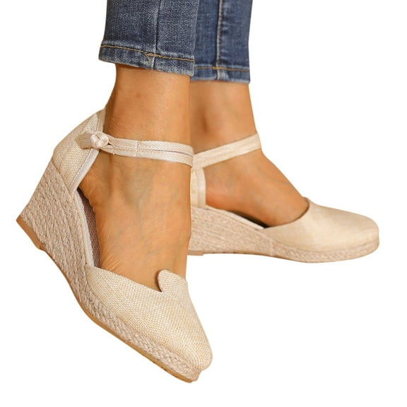 Oyedens Dress High Heels Sandals for Women Linen Closed Toe Espadrilles Wedge Sandals Autumn Shoes