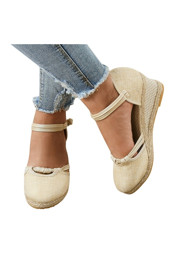 Dress Sandals For Women Classic Closed Toe Espadrilles Wedge Sandals Summer Dressy Shoes