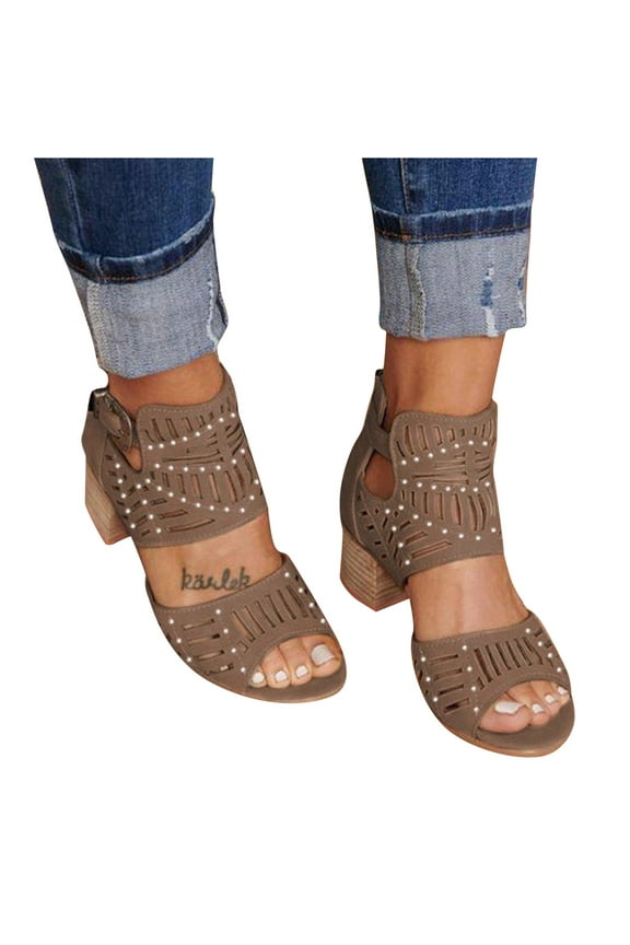 Dress Sandals Roman Goth Peep Toe Block Mid Heels Ankle Booties Dressy Sandals