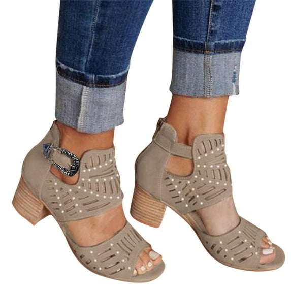 Oyedens Dress Sandals Roman Goth Peep Toe Block Mid Heels Ankle Booties Dressy Sandals