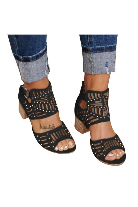 Dress Sandals Roman Goth Peep Toe Block Mid Heels Ankle Booties Dressy Sandals