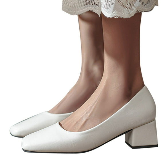 Oyedens Dress Shoe for Women Ladies Square Toe Leather Block Mid Heels Work Wedding Pump Shoes