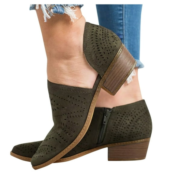 Oyedens Dress Shoes Ankle Booties For Women Pointed Toe Block Stacked Mid Heels Dressy Sandals