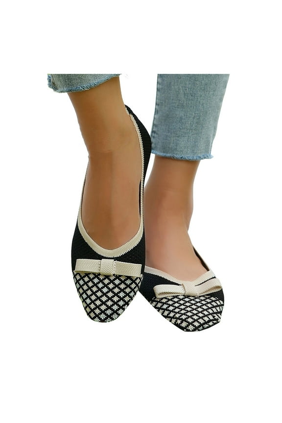 Dress Shoes for Women Fashion Bowknot Knit Office Ballet Flats Formal Slip on Walking Loafers