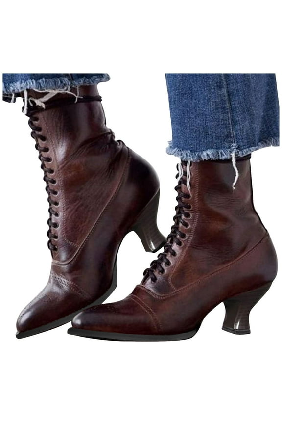 Dress Shoes for Women Ladies Vintage Gothic Kitten Heels Combat Boots Mid Calf Riding Boots