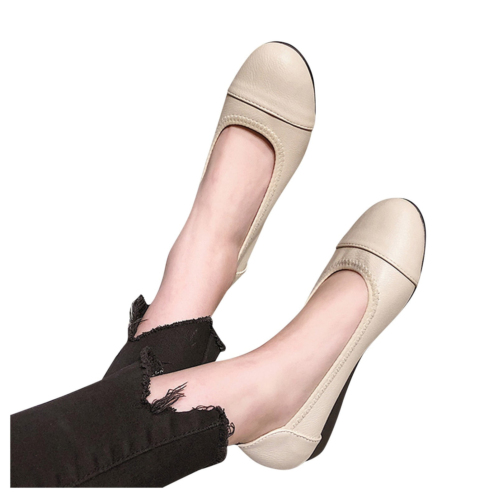 Lutalica Women's Pointed Toe Kitten Heel Pumps - Matte Leather Slip-On Dress Shoes, Two-Tone Low Heel