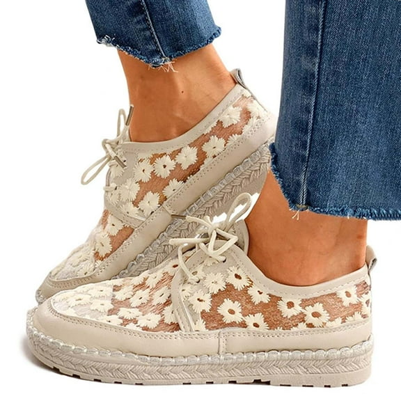 Oyedens Espadrilles Fashion Sneakers for Women Lace Low Top Canvas Shoes Flats Casual Slip On Loafers