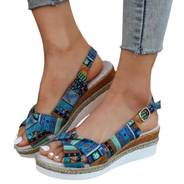 Oyedens Espadrilles Wedge Sandals For Women Bohemian Peep Toe Platform High Heels Dress Pump Slingback Dressy Shoes