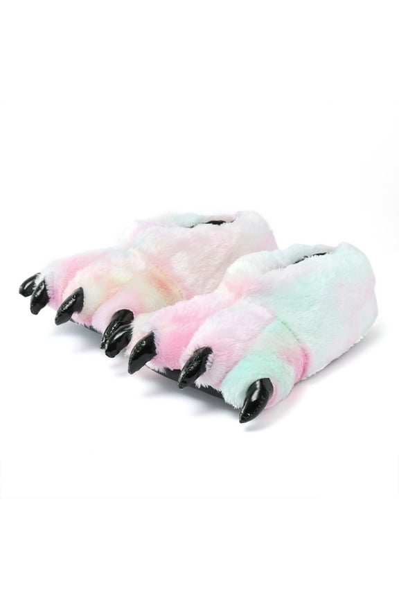 Fuzzy Animal Paw Slippers for Women Men Dinosaur Claw House Shoes Plush Fluffy Home Slippers
