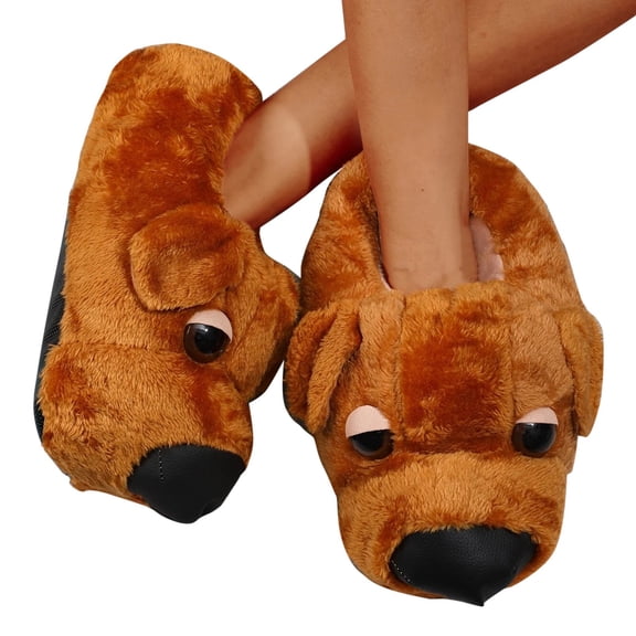 Oyedens Fuzzy Dog Slippers for Women Funny Animal Plush House Shoes Winter Indoor Home Slip on Shoes