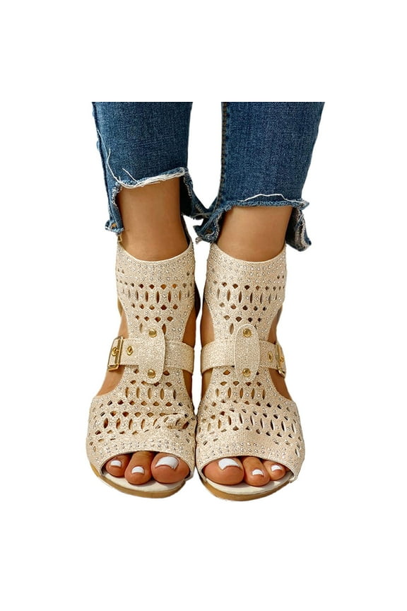 Gladiator Sandals For Women Vintage Roman Peep Toe Wedge Sandals Boho Low Heels Comfort Dress Sandals Summer Fall Booties Shoes
