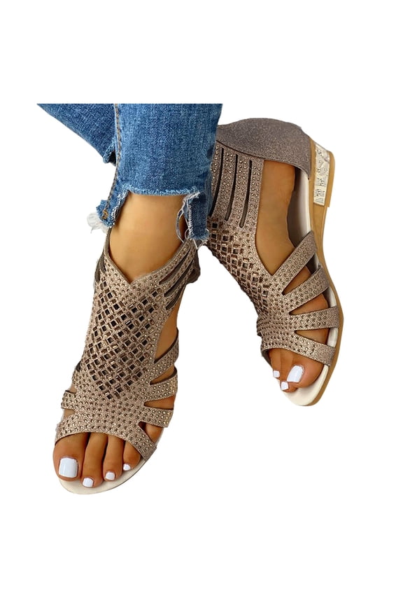 Gladiator Sandals for Women Roman Vintage Rhinestones Flats Sandals Beach Dress Sandals