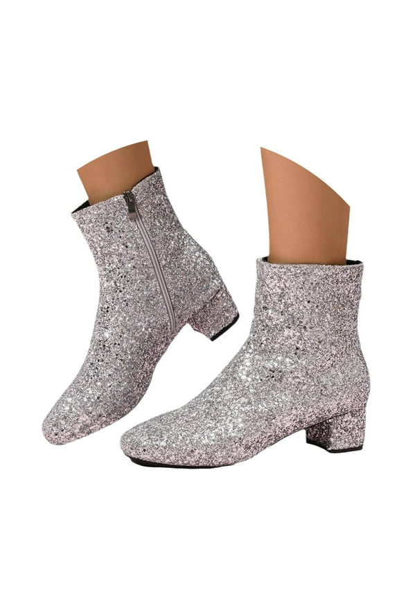 Glitter Ankle Booties for Women Sparkly Sequin High Heels Mid Calf Boots Wedding Xmas Party
