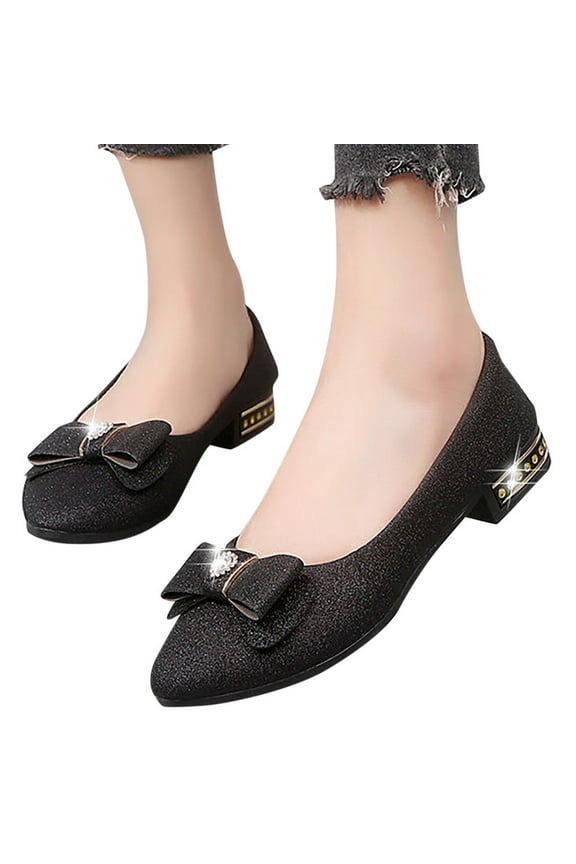 Glitter Silver Dress Shoes for Women Wedding Sequin Bowknot Rhinestone Slip on Ballet Flats