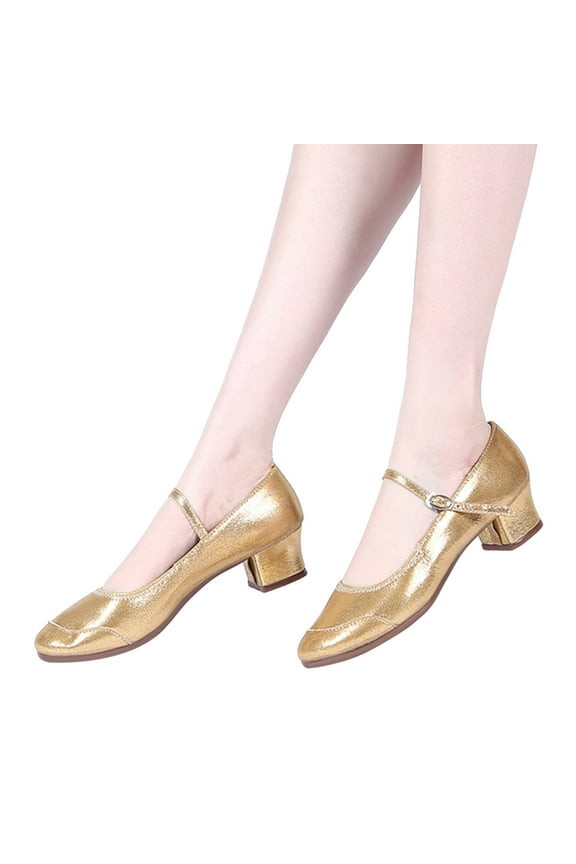 Gold Dance Shoes for Women Ankle Strap Dancing Heels for Ballroom Salsa Tango Flamenco Latin