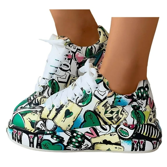Oyedens Graffiti Platform Fashion Sneakers for Women Girls Fashion Casual Flats Canvas Shoes