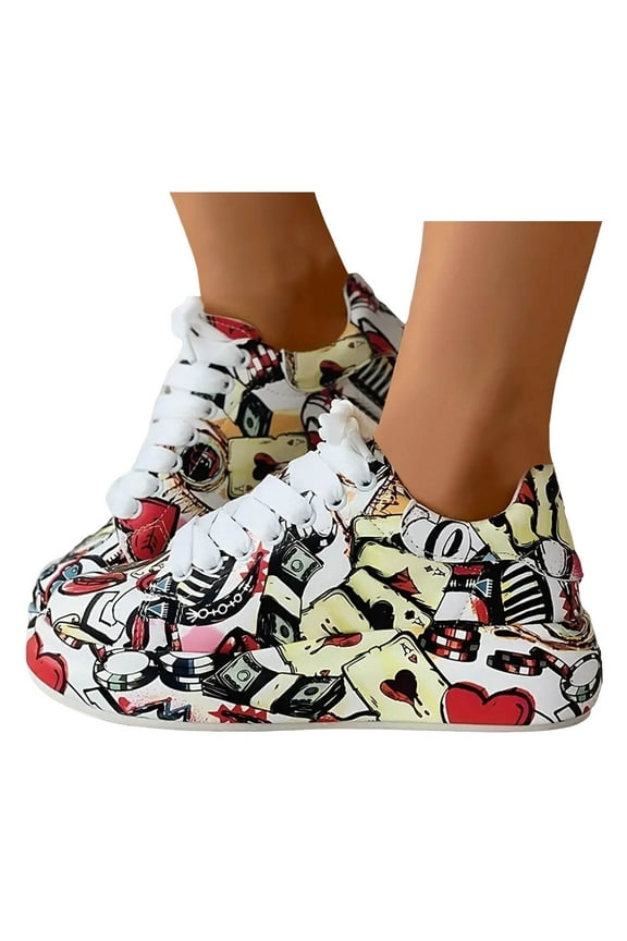 Graffiti Platform Fashion Sneakers for Women Girls Fashion Casual Flats Canvas Shoes