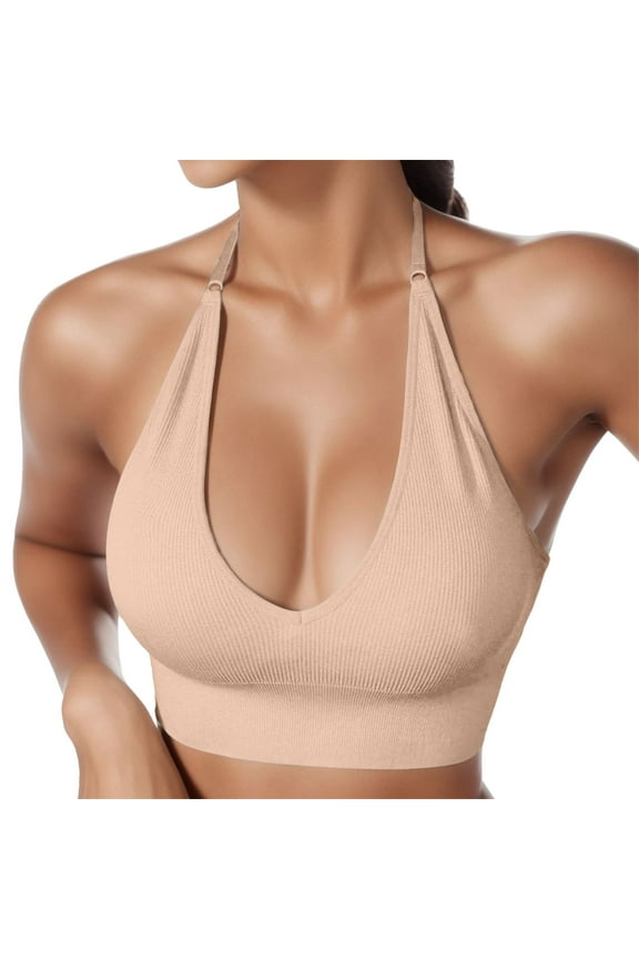 Halter Bra for Women Longline Sports Bras Wireless Seamless Padded Backless Racerback Bralette