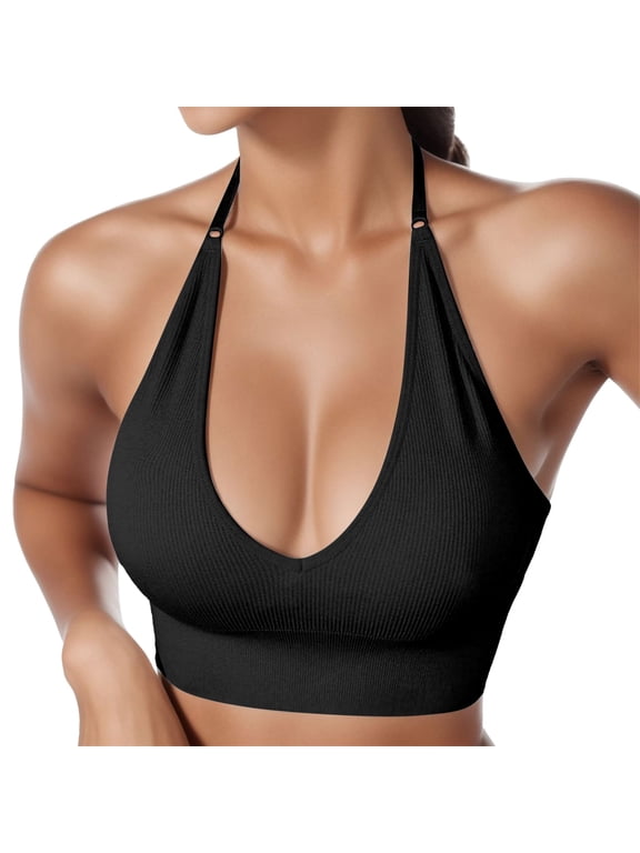 Halter Bra for Women Longline Sports Bras Wireless Seamless Padded Backless Racerback Bralette