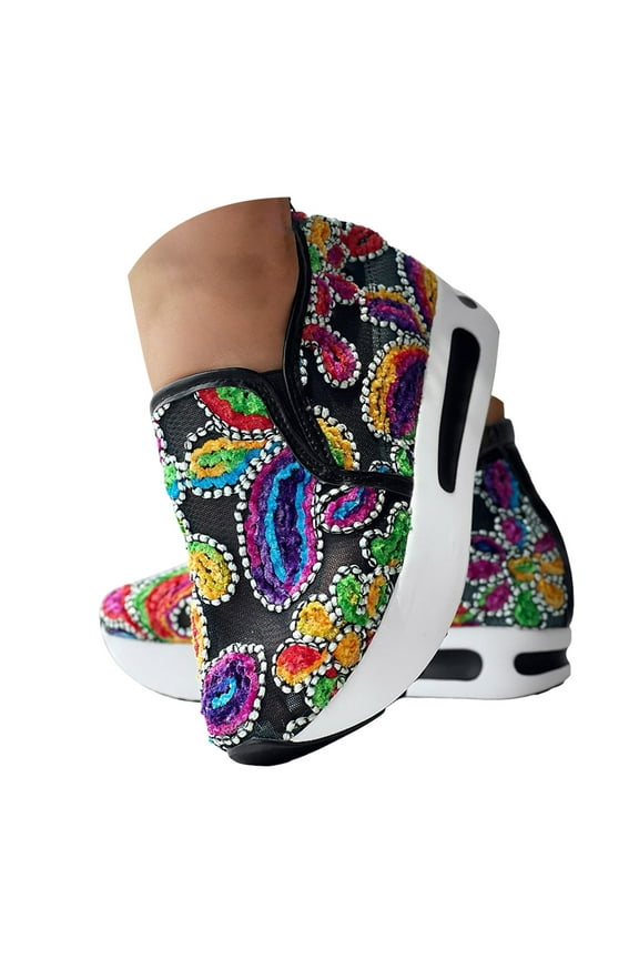 Hidden High Heels Walking Shoes for Women Boho Travel Platform Slip on Loafers Casual Shoes