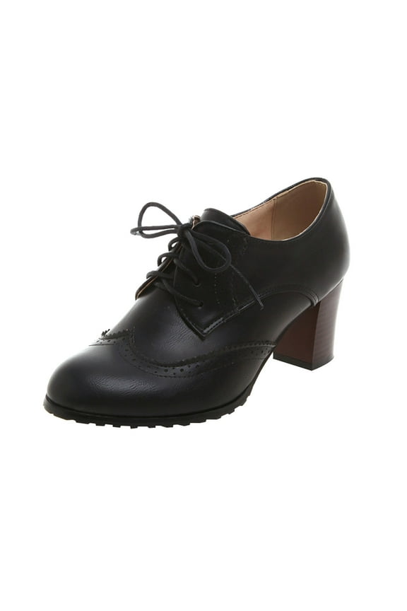 High Heels Boots for Women Vintage Wingtip Oxfords Pumps Dress Ankle Booties Fall Short Boots