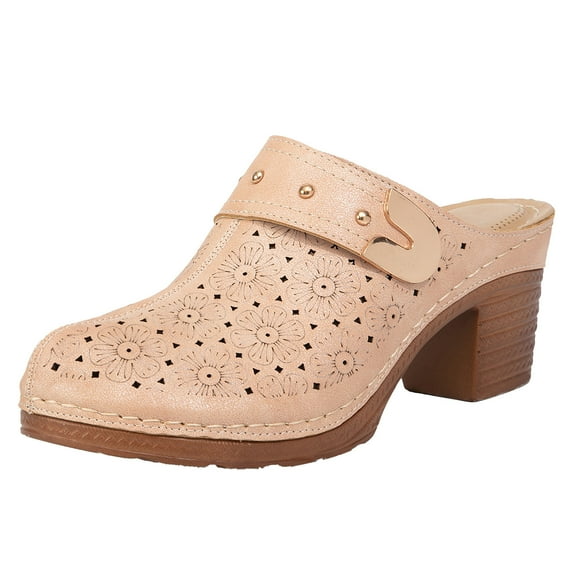 Oyedens High Heels Clogs Loafers for Women All Season Vintage Casual Mules Pumps Closed Toe Slip on Sandals