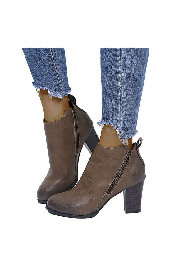 High Heels Dress Boots for Women Ladies Pointed Toe Block Dressy Pump Ankle Booties