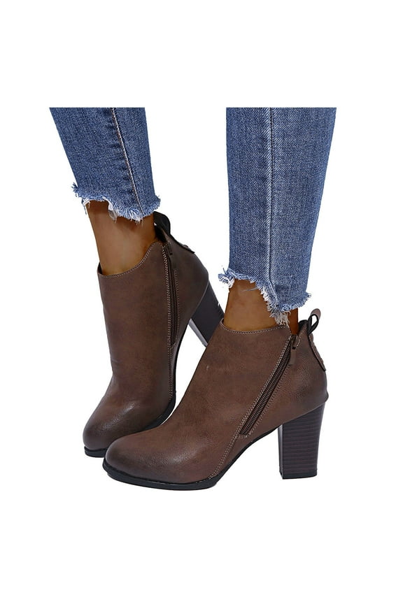High Heels Dress Boots for Women Ladies Pointed Toe Block Dressy Pump Ankle Booties