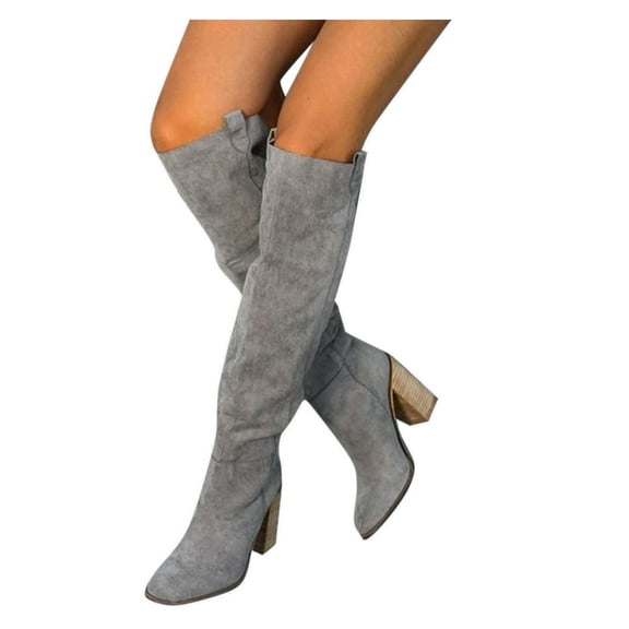Oyedens High Heels Knee High Boots for Women Fashion Slouchy Pumps Wide Calf Knee Length Tall Boots