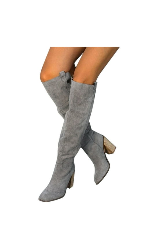 High Heels Knee High Boots for Women Fashion Slouchy Pumps Wide Calf Knee Length Tall Boots
