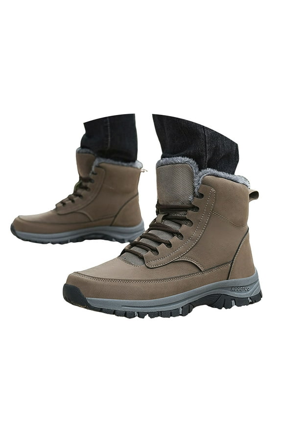 Hiking Snow Boots for Men Waterproof Non Slip Plush Winter Warm Hunting Combat Mid Calf Boots