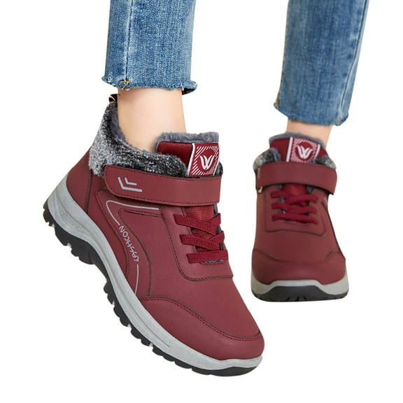Oyedens Hiking Snow Boots for Women Red Waterproof Plush Lined Warm Winter Trekking Walking Work Boots