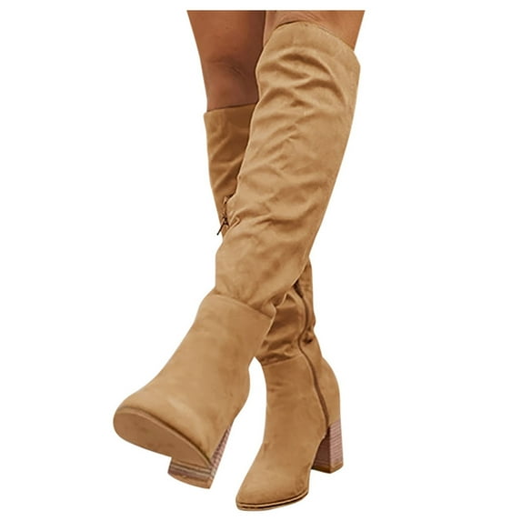 Oyedens Knee High Boots for Women Fashion Slouch Suede High Heels Knee Length Long Boots Fall