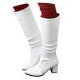 thumbnail image 1 of Oyedens Knee High Boots for Women Slouch Leather Block High Heel Zipper Mid Calf Dress Boots White, 1 of 8